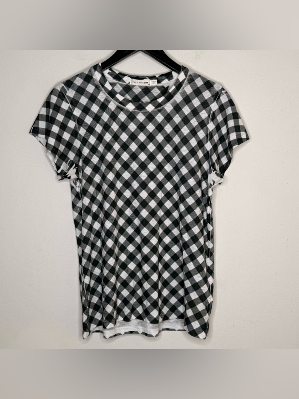 rag & bone Gingham Tee Black White Short Sleeve Top Size M Casual Minimal